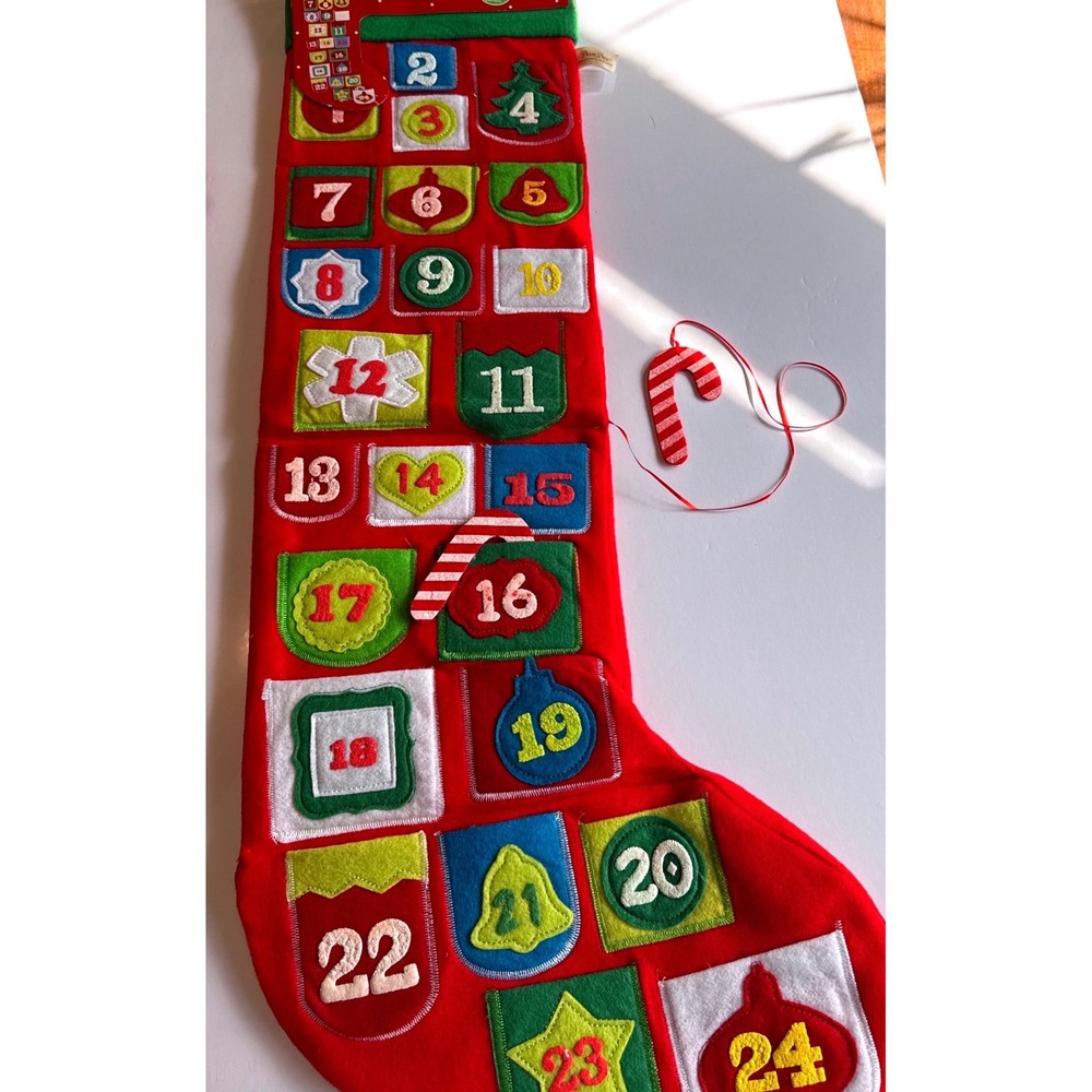 Holiday Time Advent Calendar Stocking Kids OS Red NEW 24 Pockets Countdown Felt